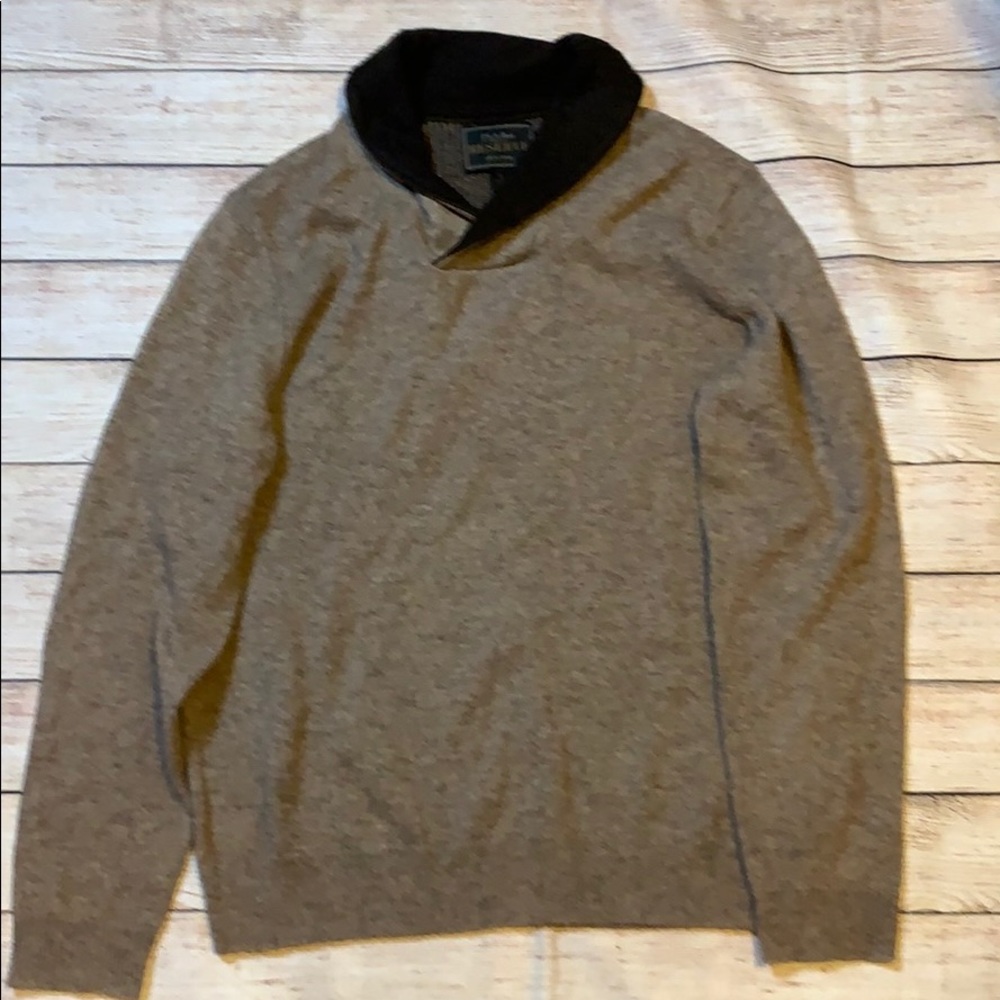 Jos. A. Bank Tan Sweater with Black Collar